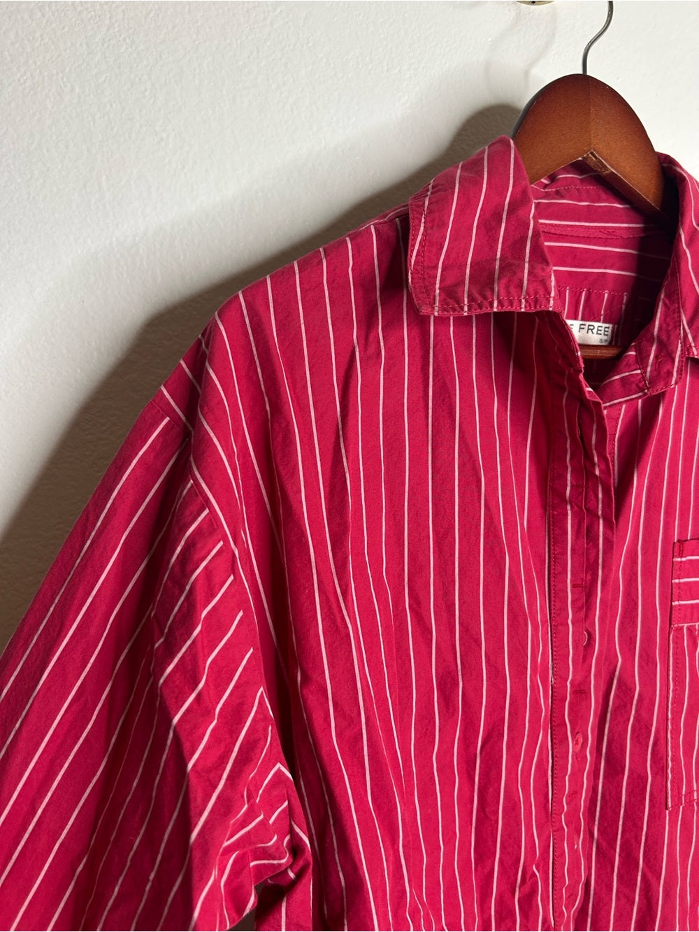 Free People 100% Cotton Hallie French Cuff Stripe Button Down Top in Red