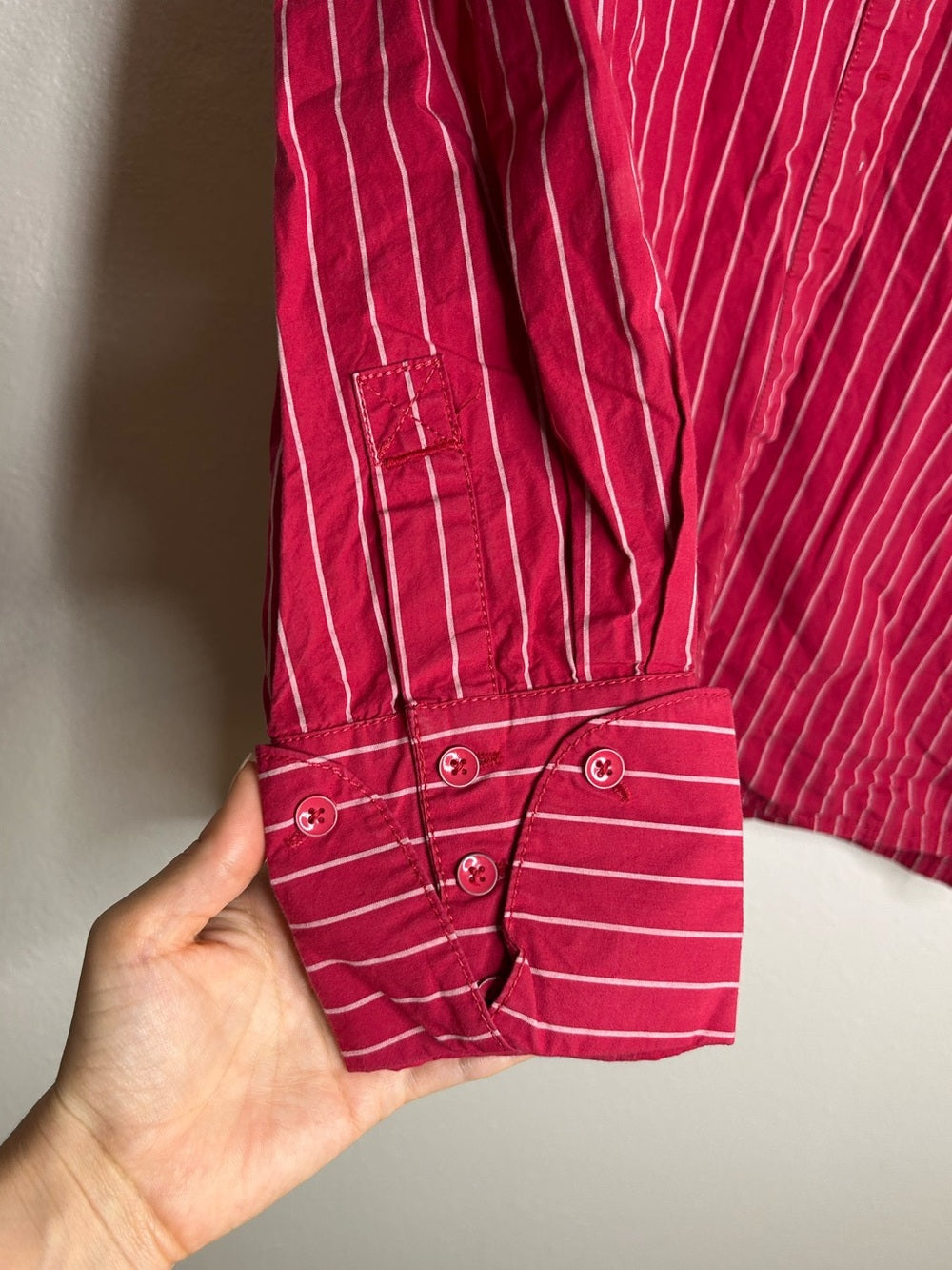 Free People 100% Cotton Hallie French Cuff Stripe Button Down Top in Red