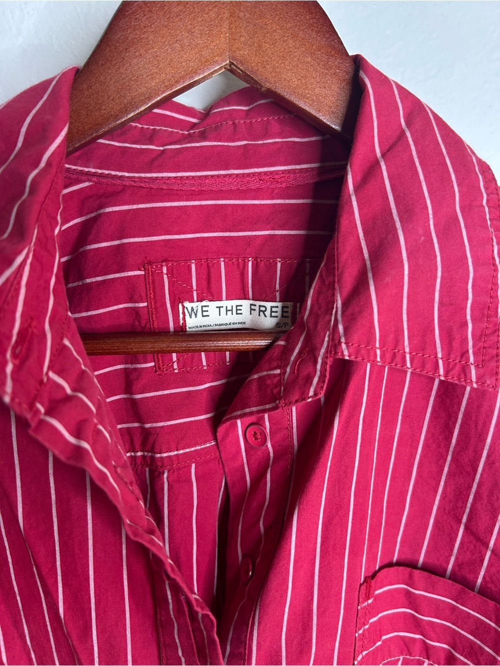Free People 100% Cotton Hallie French Cuff Stripe Button Down Top in Red