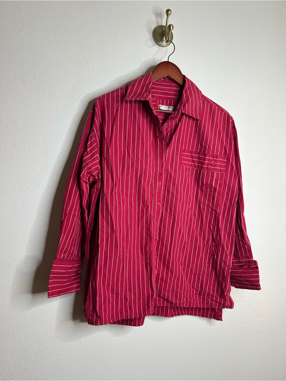 Free People Free People 100% Cotton Hallie French Cuff Stripe Button Down Top in Red - Cotton