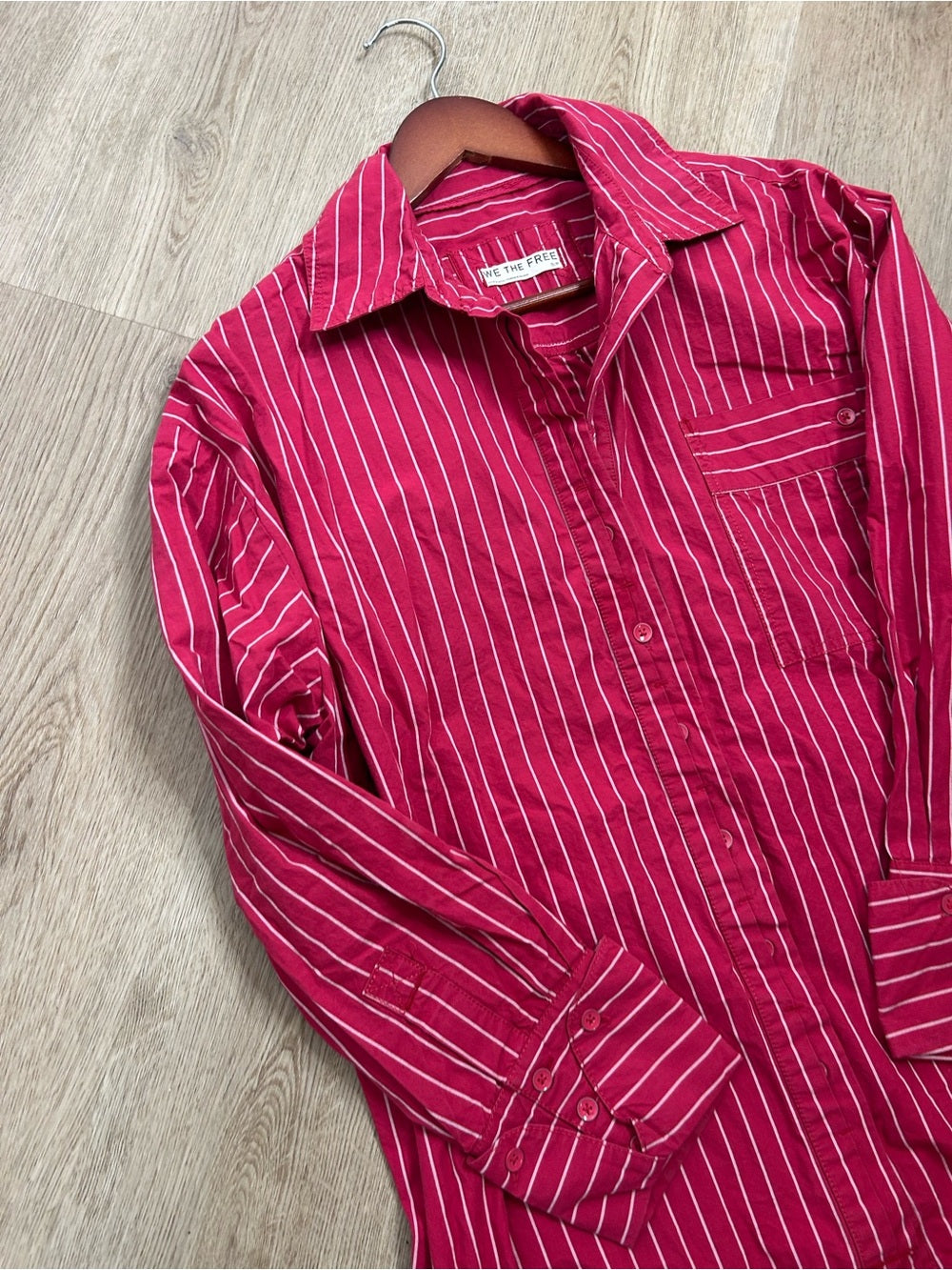 Free People Free People 100% Cotton Hallie French Cuff Stripe Button Down Top in Red - Cotton
