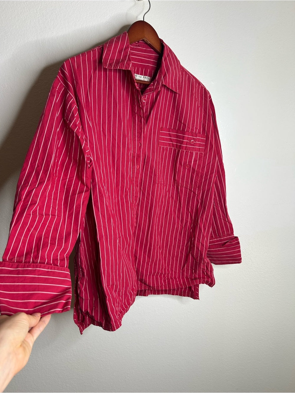 Free People Free People 100% Cotton Hallie French Cuff Stripe Button Down Top in Red - Cotton