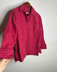 Free People 100% Cotton Hallie French Cuff Stripe Button Down Top in Red