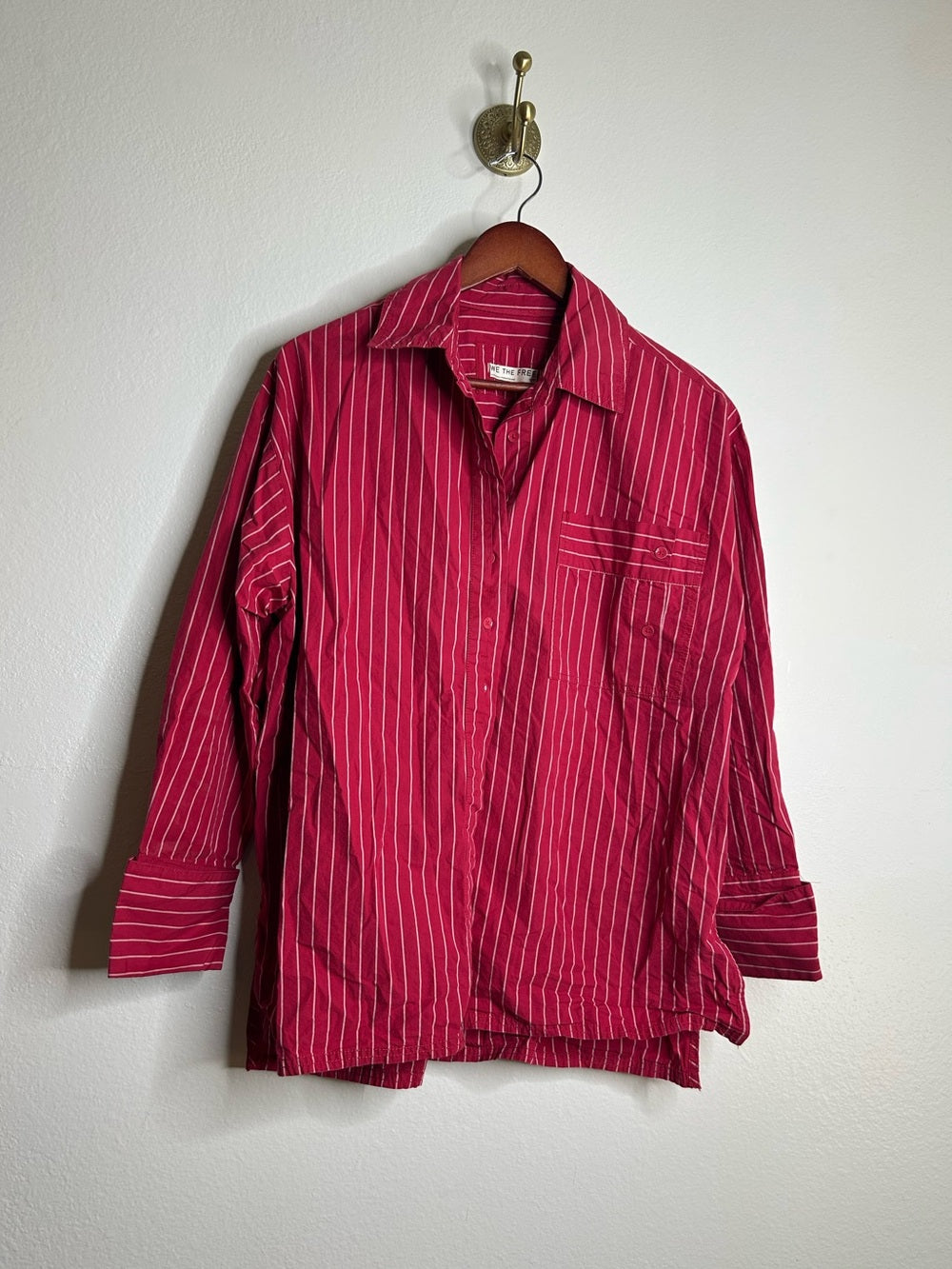 Free People Free People 100% Cotton Hallie French Cuff Stripe Button Down Top in Red - Cotton