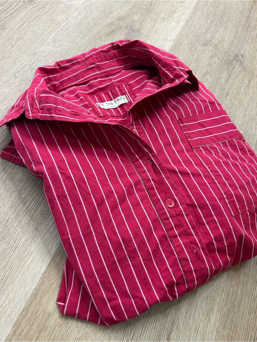 Free People 100% Cotton Hallie French Cuff Stripe Button Down Top in Red