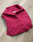 Free People 100% Cotton Hallie French Cuff Stripe Button Down Top in Red