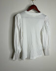 Nation LA 100% Organic Cotton Flora V - Neck Ruched T - Shirt White Long Sleeve