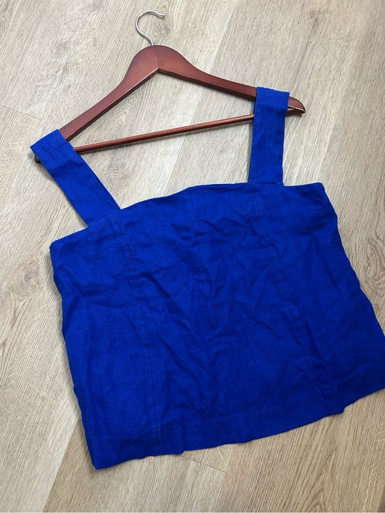 Madewell 100% Linen Curved Neck Shell Tank in  Bright Sapphire Blue