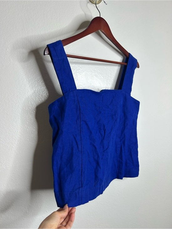 Madewell 100% Linen Curved Neck Shell Tank in  Bright Sapphire Blue