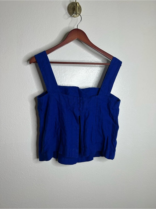 Madewell 100% Linen Curved Neck Shell Tank in  Bright Sapphire Blue