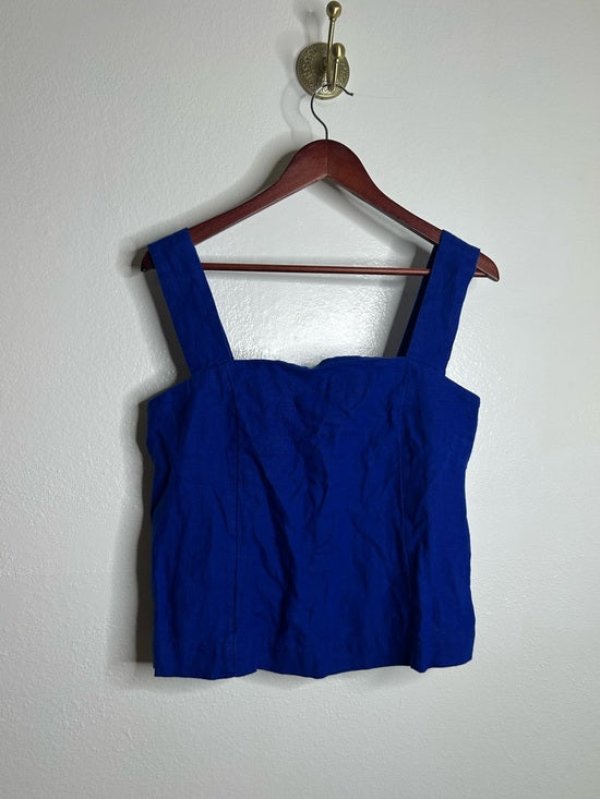 Madewell 100% Linen Curved Neck Shell Tank in  Bright Sapphire Blue