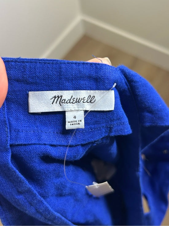 Madewell 100% Linen Curved Neck Shell Tank in  Bright Sapphire Blue