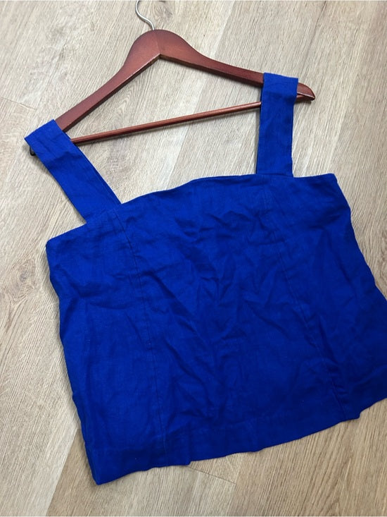 Madewell 100% Linen Curved Neck Shell Tank in  Bright Sapphire Blue