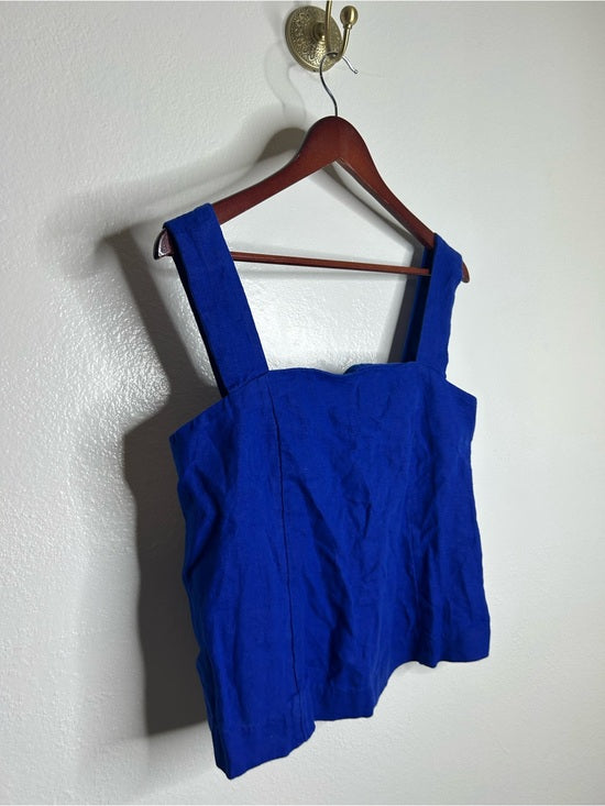 Madewell 100% Linen Curved Neck Shell Tank in  Bright Sapphire Blue