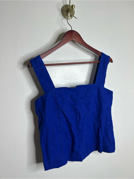 Madewell 100% Linen Curved Neck Shell Tank in  Bright Sapphire Blue