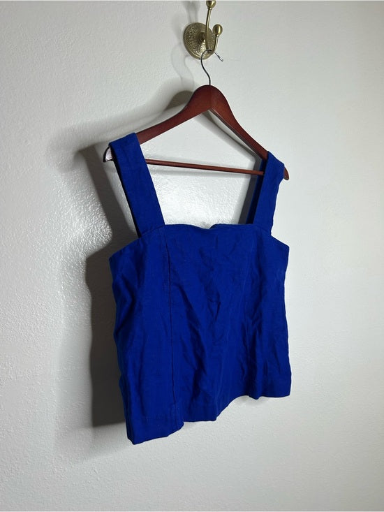 Madewell 100% Linen Curved Neck Shell Tank in  Bright Sapphire Blue