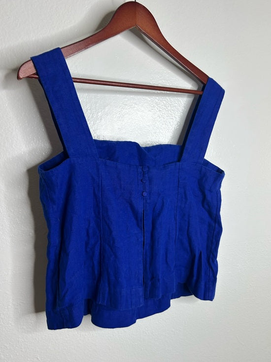 Madewell 100% Linen Curved Neck Shell Tank in  Bright Sapphire Blue