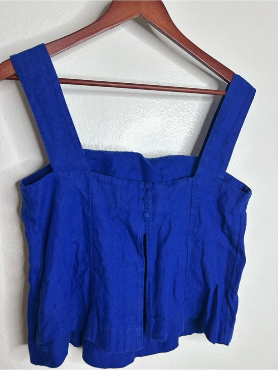 Madewell 100% Linen Curved Neck Shell Tank in  Bright Sapphire Blue