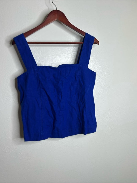 Madewell 100% Linen Curved Neck Shell Tank in  Bright Sapphire Blue