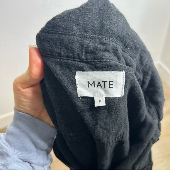 Mate The Label 100% Linen Black Utility Style Long Sleeve Jumpsuit