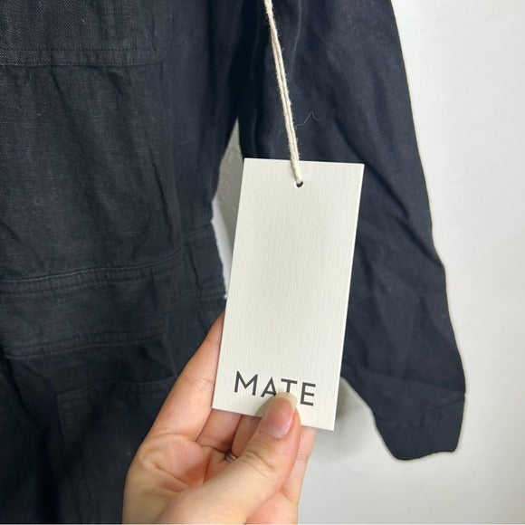 Mate The Label 100% Linen Black Utility Style Long Sleeve Jumpsuit