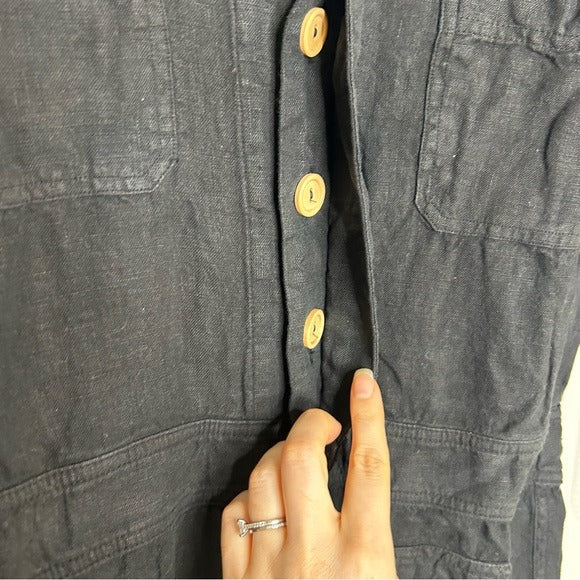 MATE the Label Mate The Label 100% Linen Black Utility Style Long Sleeve Jumpsuit - Linen