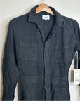 Mate The Label 100% Linen Black Utility Style Long Sleeve Jumpsuit