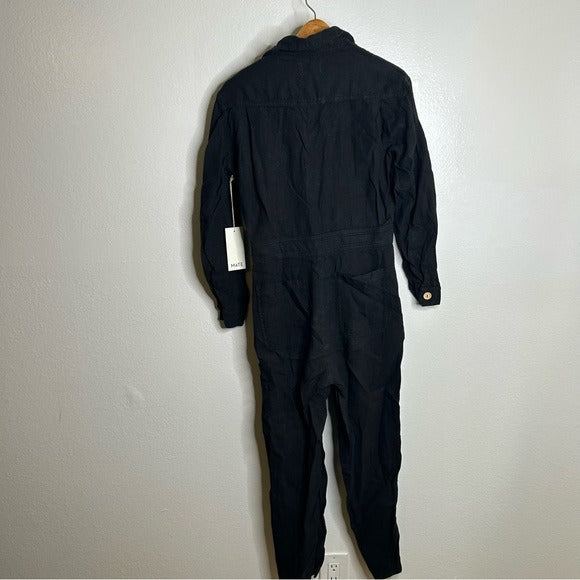 MATE the Label Mate The Label 100% Linen Black Utility Style Long Sleeve Jumpsuit - Linen
