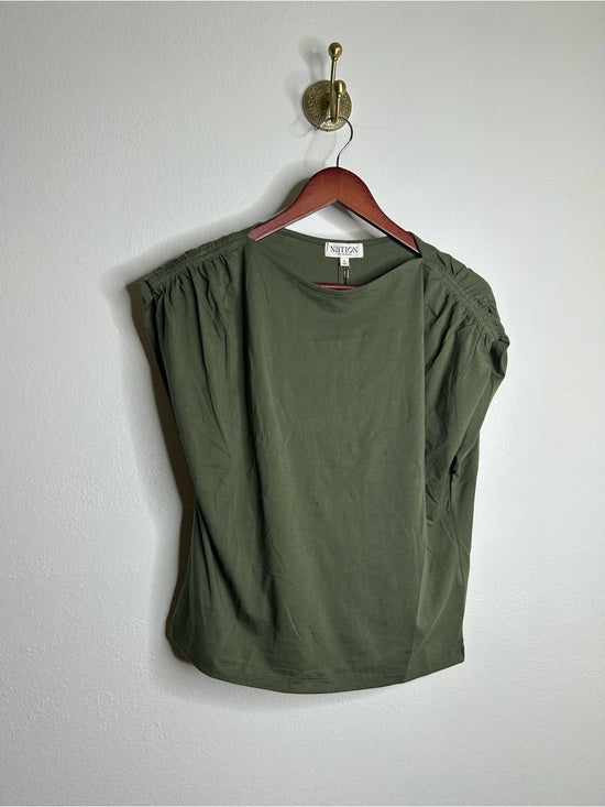 Nation LTD Nation LA 100% Pima Cotton Rebecca Ruched Boat Neck Tee in Olive Green - Cotton