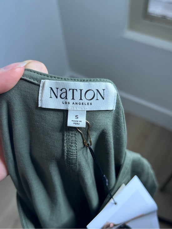 Nation LA 100% Pima Cotton Rebecca Ruched Boat Neck Tee in Olive Green