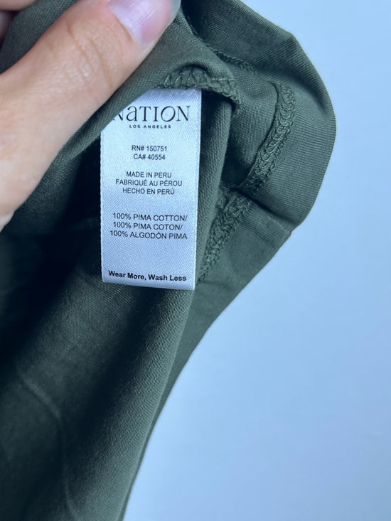 Nation LA 100% Pima Cotton Rebecca Ruched Boat Neck Tee in Olive Green