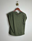 Nation LA 100% Pima Cotton Rebecca Ruched Boat Neck Tee in Olive Green