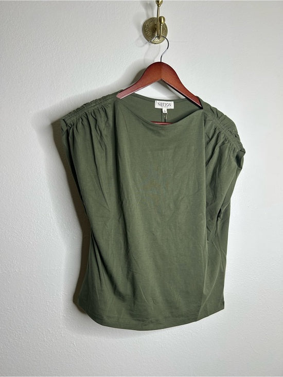 Nation LTD Nation LA 100% Pima Cotton Rebecca Ruched Boat Neck Tee in Olive Green - Cotton