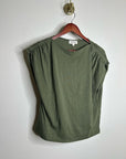 Nation LA 100% Pima Cotton Rebecca Ruched Boat Neck Tee in Olive Green