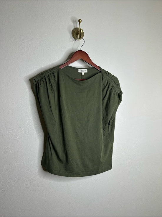 Nation LTD Nation LA 100% Pima Cotton Rebecca Ruched Boat Neck Tee in Olive Green - Cotton
