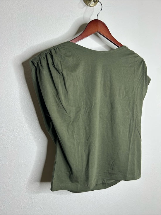 Nation LTD Nation LA 100% Pima Cotton Rebecca Ruched Boat Neck Tee in Olive Green - Cotton