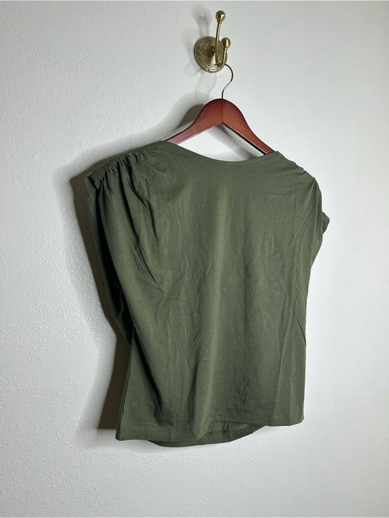 Nation LTD Nation LA 100% Pima Cotton Rebecca Ruched Boat Neck Tee in Olive Green - Cotton