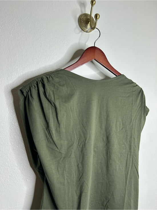 Nation LA 100% Pima Cotton Rebecca Ruched Boat Neck Tee in Olive Green