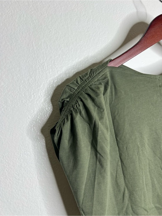 Nation LA 100% Pima Cotton Rebecca Ruched Boat Neck Tee in Olive Green