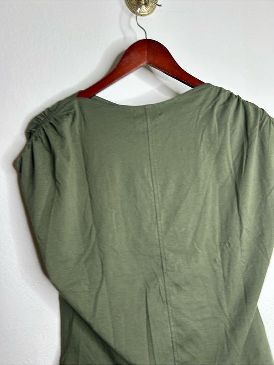 Nation LA 100% Pima Cotton Rebecca Ruched Boat Neck Tee in Olive Green