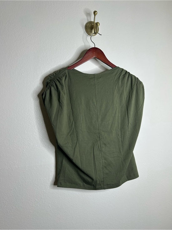 Nation LA 100% Pima Cotton Rebecca Ruched Boat Neck Tee in Olive Green