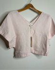 MATE The Label 100% Organic Linen Light Pink Cropped Short Sleeve Tunic Top