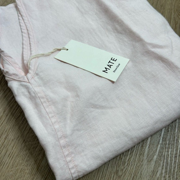 MATE The Label 100% Organic Linen Light Pink Cropped Short Sleeve Tunic Top