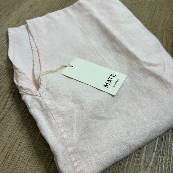 MATE The Label 100% Organic Linen Light Pink Cropped Short Sleeve Tunic Top