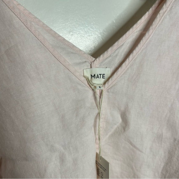 MATE The Label 100% Organic Linen Light Pink Cropped Short Sleeve Tunic Top