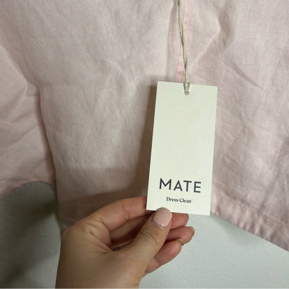 MATE The Label 100% Organic Linen Light Pink Cropped Short Sleeve Tunic Top