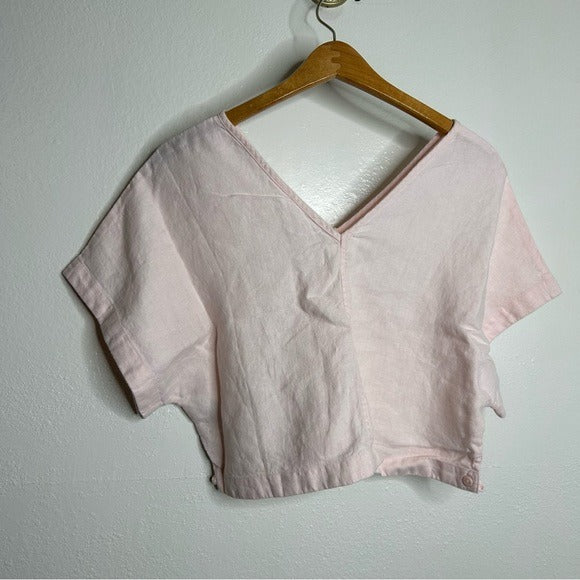 MATE the Label MATE The Label 100% Organic Linen Light Pink Cropped Short Sleeve Tunic Top - Linen