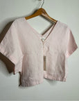 MATE The Label 100% Organic Linen Light Pink Cropped Short Sleeve Tunic Top