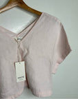 MATE The Label 100% Organic Linen Light Pink Cropped Short Sleeve Tunic Top
