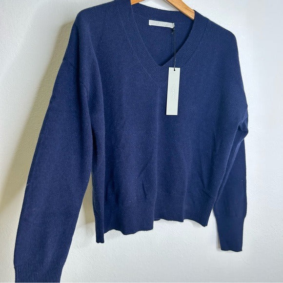 One Grey Day One Grey Day 100% Cashmere Navy Blue V - Neck Pullover Knit Sweater - Cashmere